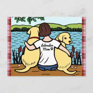 Postal Dos labradores amarillos y mamá