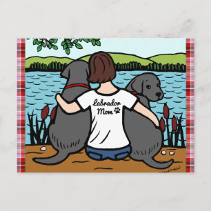 Postal Dos labradores negros y mamá
