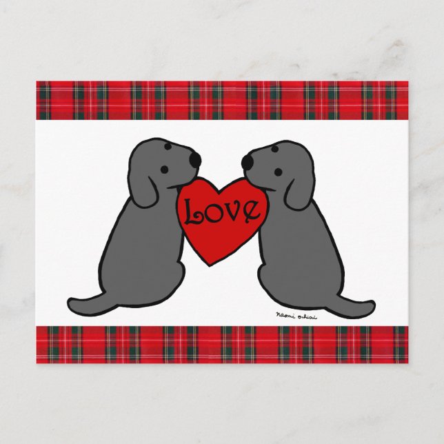 Postal Dos Labradors Negros Personalizado Tartán (Anverso)