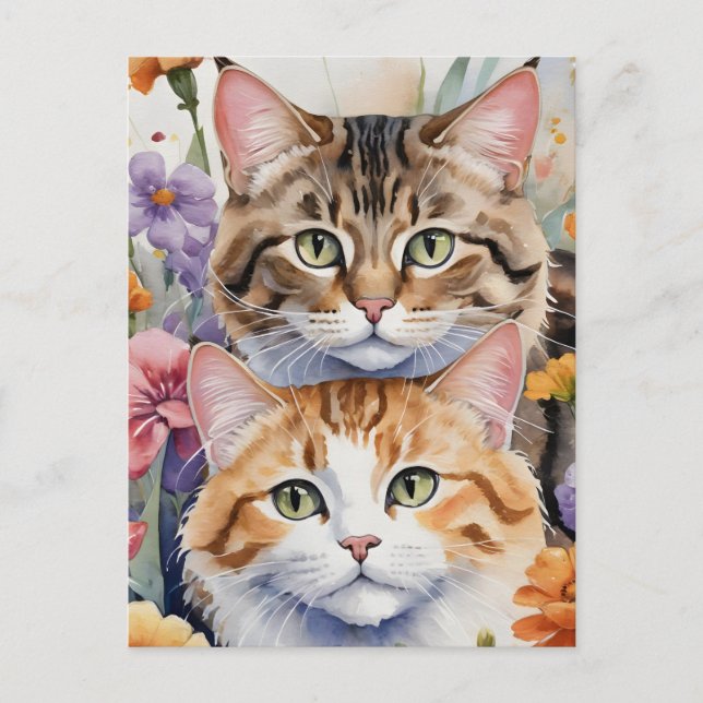 Postal Dos lindas caras de gatito (Anverso)