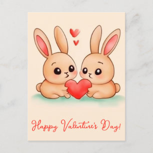 Postal Dos lindos conejillos con corazones.