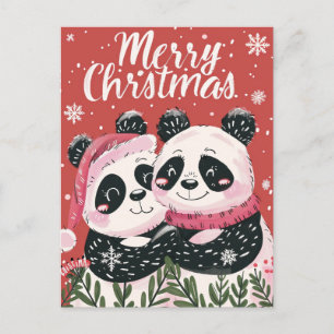 Postal Dos lindos Panda Feliz Navidad