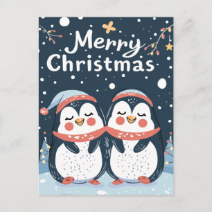 Postal Dos lindos pingüinos Feliz Navidad