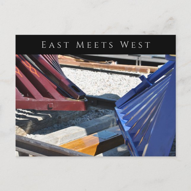 Postal Dos motores de vapor, East se encuentra con West,  (Anverso)