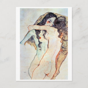 Postal Dos mujeres abrazándose Egon Schiele