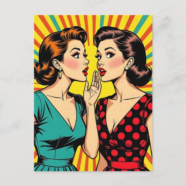 Postal Dos mujeres brillando contando amistad secreta (Anverso)