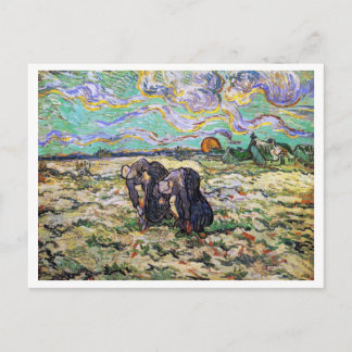 Postal Dos mujeres, campo con nieve, Bella Artes Van Gogh