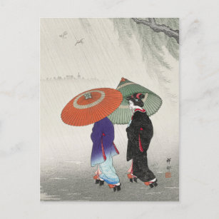 Postal Dos mujeres en la pintura de la lluvia de Ohara Ko