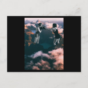 Postal Dos mujeres jugando al boxeo. Collage Art.