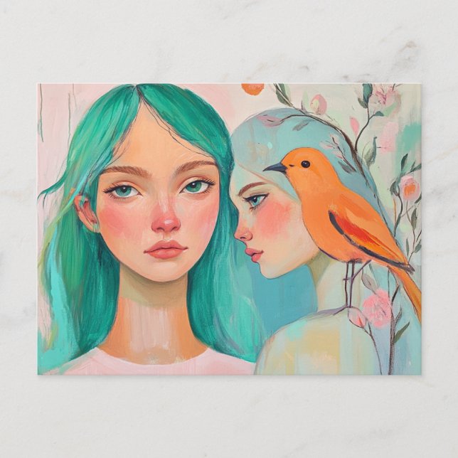 Postal Dos mujeres y un pájaro (Anverso)