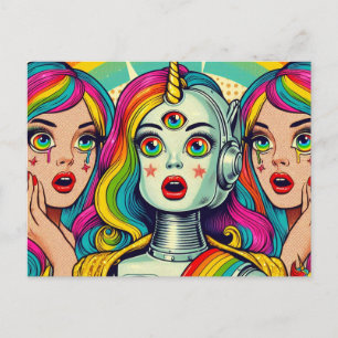 Postal Dos mujeres y un robot arco iris