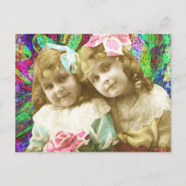 Postal Dos niñas vintage arte digital