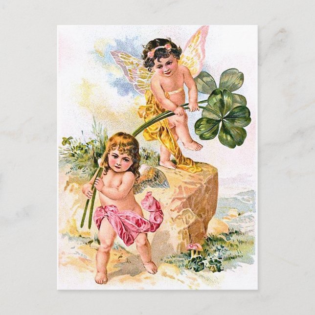 Postal Dos niños con mariposas encantadoras (Anverso)