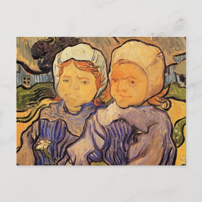 Postal Dos niños, Van Gogh, Arte Impresionista Vintage (Anverso)