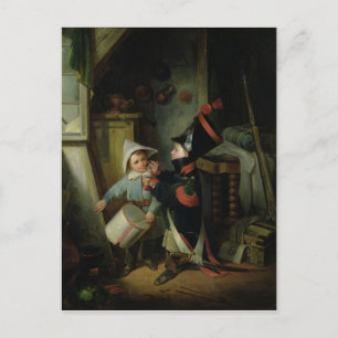 Postal Dos niños vestidos como soldados