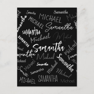 Postal Dos nombres pareja patrón monograma blanco negro