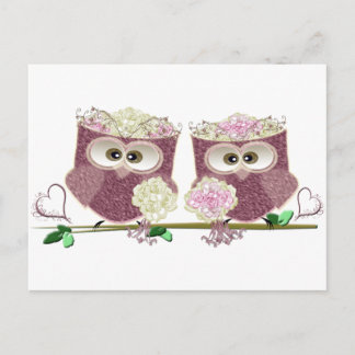 Postal Dos novias Boda Owls Regalos de Arte