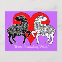 Dos ovejas negras blancas grandes corazón rojo per