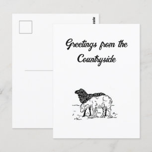 Postal Dos pequeñas lambres - Cute Cottagecore Farm Sketc