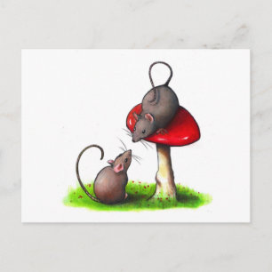 Postal Dos pequeños ratones lindos y un Toadstool: