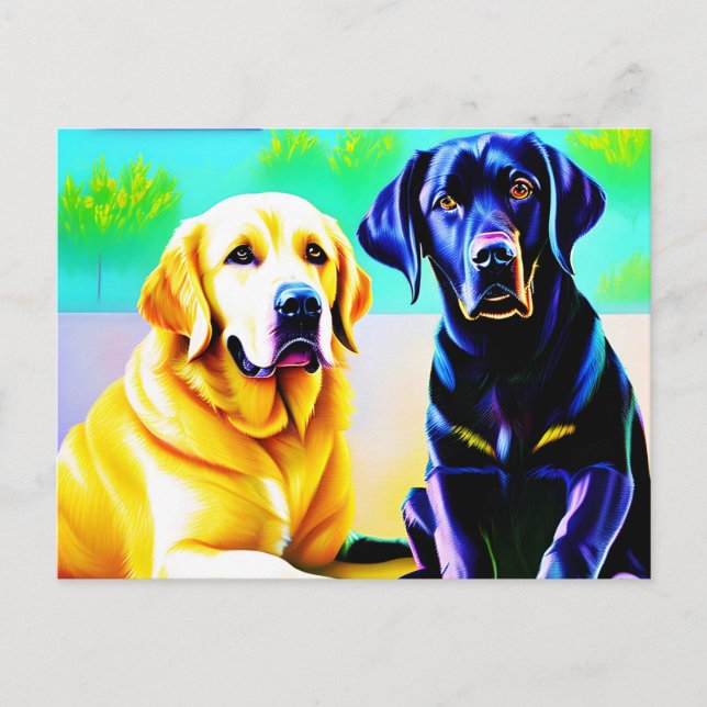 Postal Dos perros labradores en un banco (Anverso)