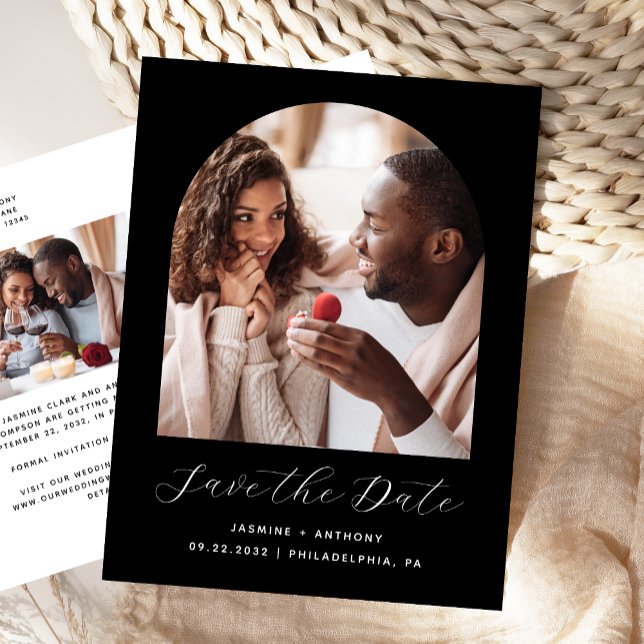 Postal Dos Photo Arch Black QR Code Save the Date (Subido por el creador)