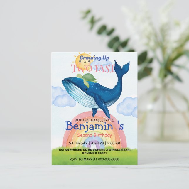 Postal Dos rápidos Cute tortuga arcoíris Ballena pez Cump (Anverso de pie)