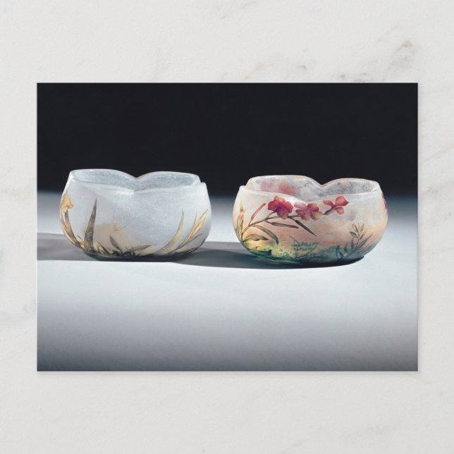 Postal Dos tazones de Daum, Nancy, Francia (Anverso)