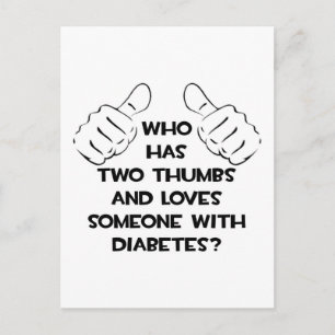 Postal Dos Thumbs y Ama A Alguien Con Diabetes