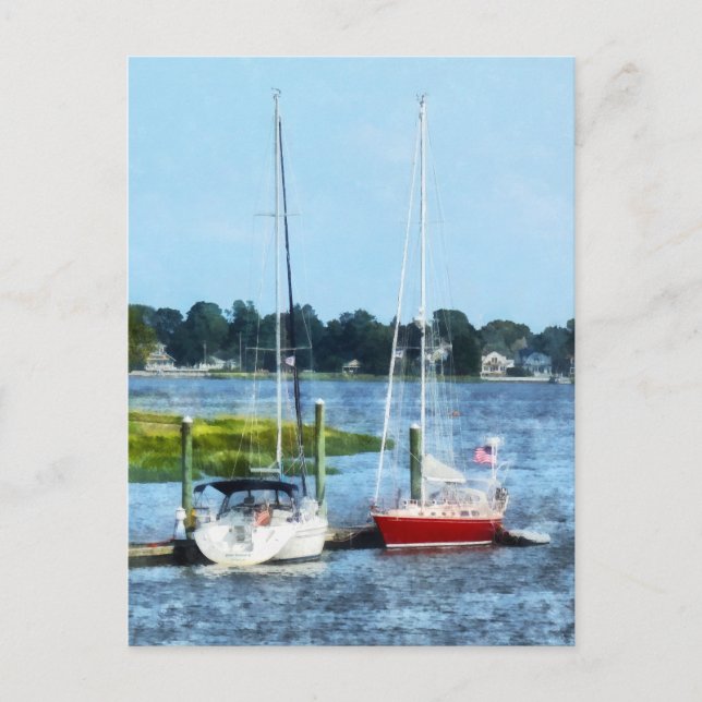 Postal Dos veleros anclados, Norwalk, CT (Anverso)