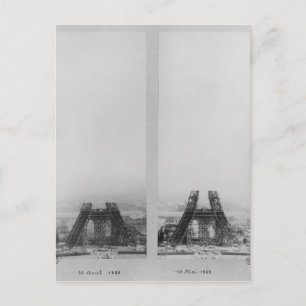 Postal Dos vistas a la construcción del Eiffel