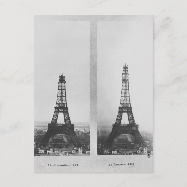 Postal Dos vistas a la construcción del Eiffel (Anverso)