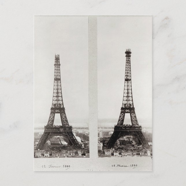 Postal Dos vistas a la construcción del Eiffel (Anverso)
