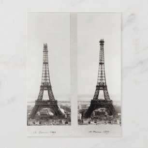 Postal Dos vistas a la construcción del Eiffel