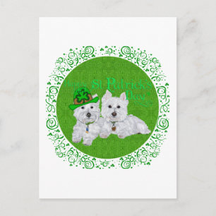 Postal Dos Westies descansando en el Día de San Patricio