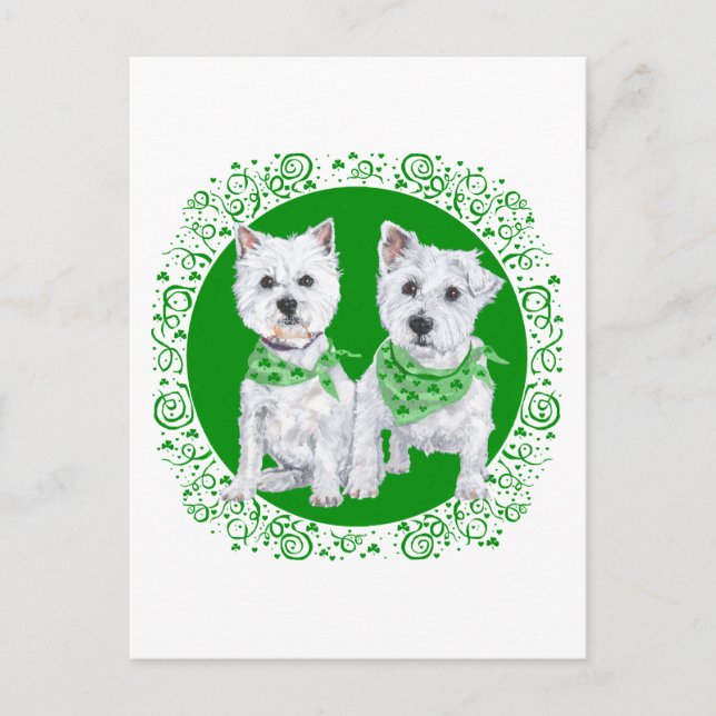 Postal Dos Westies sentados en el Día de San Patricio (Anverso)