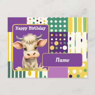 Postal Dosis y líneas de vaca y retro Feliz cumpleaños