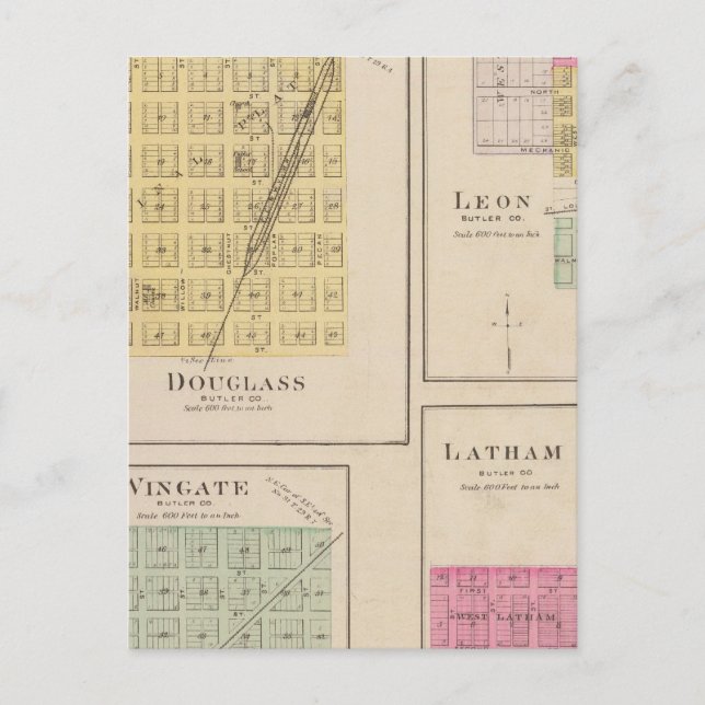 Postal Douglas, Leon, Wingate y Latham, Kansas (Anverso)