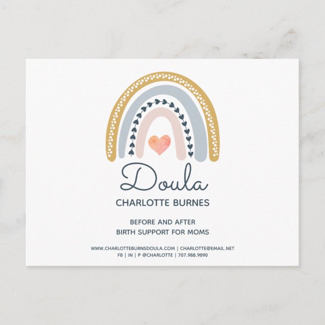 Postal Doula acuarela arcoiris (Anverso)