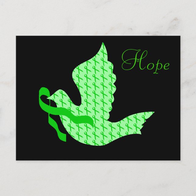 Postal Dove of Hope Green Ribbon - Cáncer Hepático (Anverso)