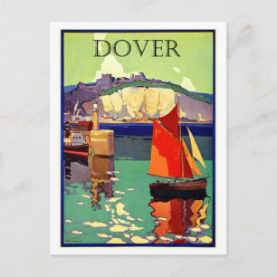 Postal Dover, Inglaterra, barco de vela, marina, vintage
