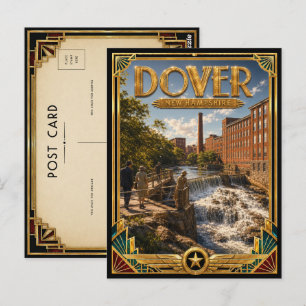 Postal Dover New Hampshire Arte Deco Vintage Edad Dorada