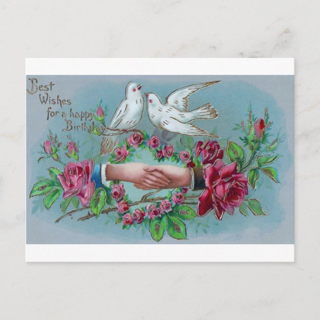 Postal Doves y cumpleaños del apretón de manos (Anverso)