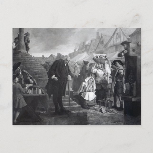 Postal Dr. Johnson haciendo penitencia en el mercado (Anverso)