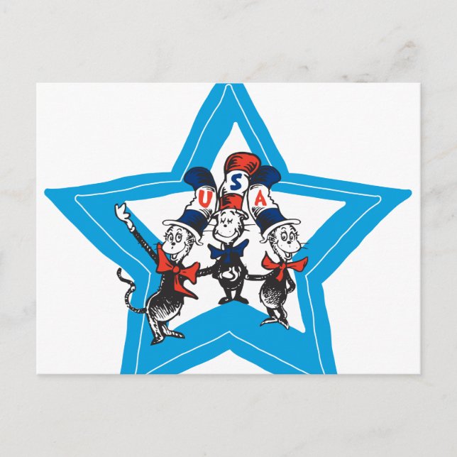 Postal Dr. Seuss | Gráfico de pequeños gatos con sombrero (Anverso)