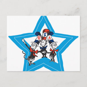 Postal Dr. Seuss   Pequeños gatos sombreros USA gráfico