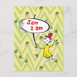 Postal Dr. Seuss Sam-I-Am sosteniendo cartel
