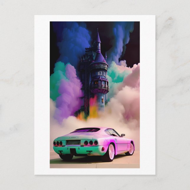 Postal Dracula conduce un auto deportivo - Ken Gage Art (Anverso)