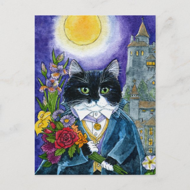 Postal Dracula de gato lindo Vampire Nosferatu Halloween (Anverso)