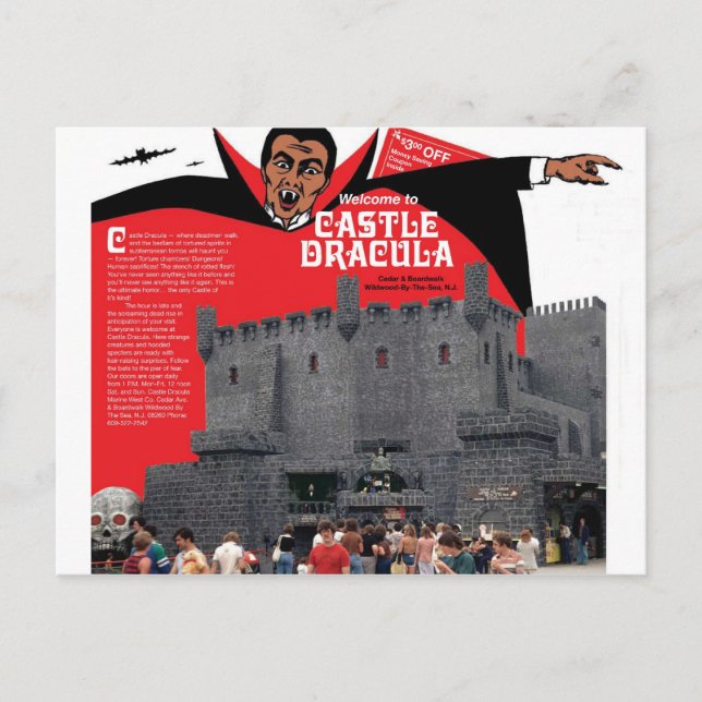 Postal Drácula del castillo en Wildwood, Nueva Jersey (Anverso)